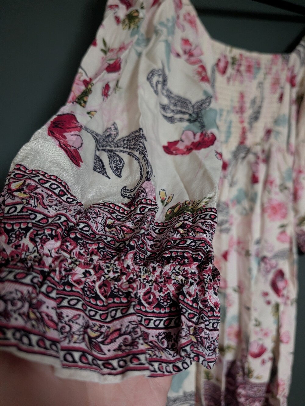Angie Floral Off-Shoulder Mini Dress in Pink and Cream - Picture 3 of 5